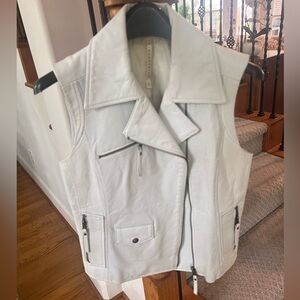 White Sleeveless Leather Biker Vest
